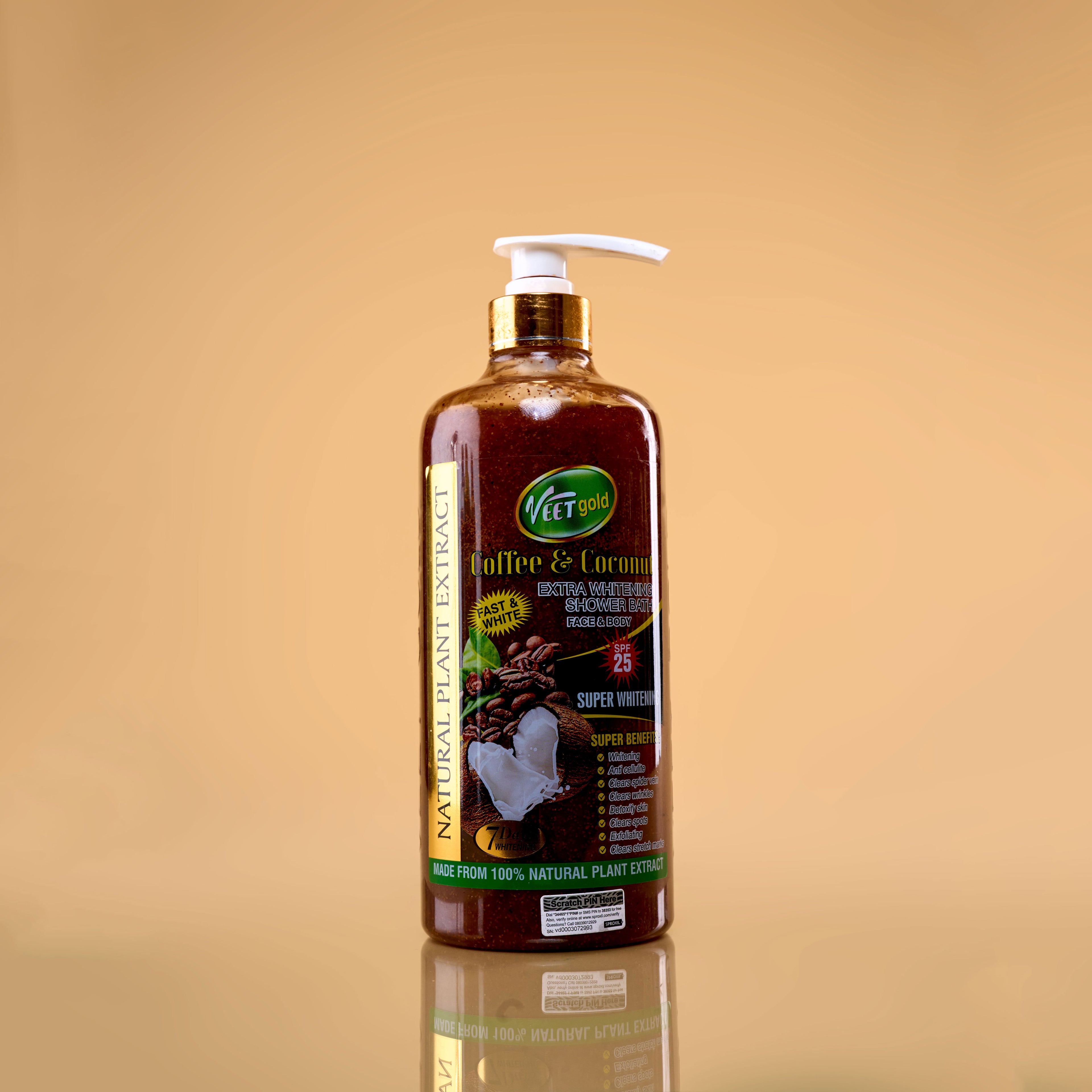 Gel Douche Exfoliant VeetGold Au Caffé et Noix De Coco